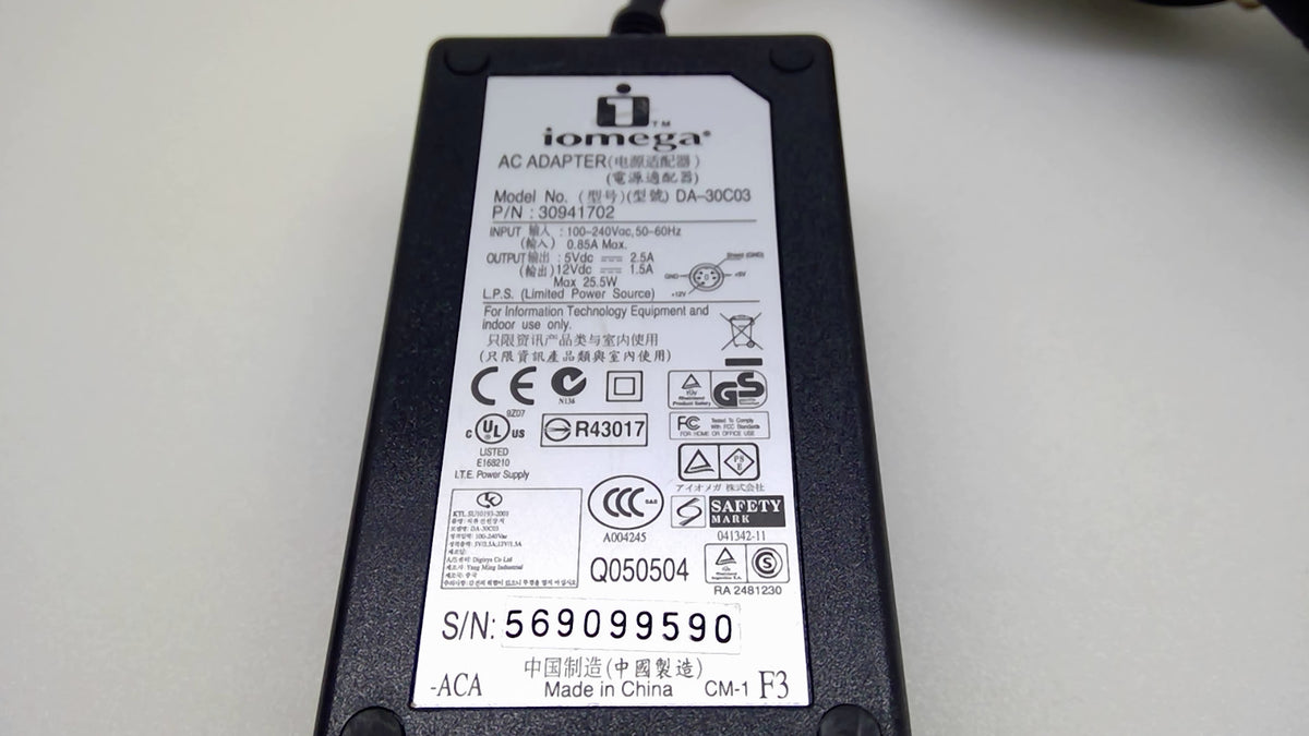 Genuine Iomega DA-30C03 25.5W 5-Pin DIN AC Adapter 30941702
