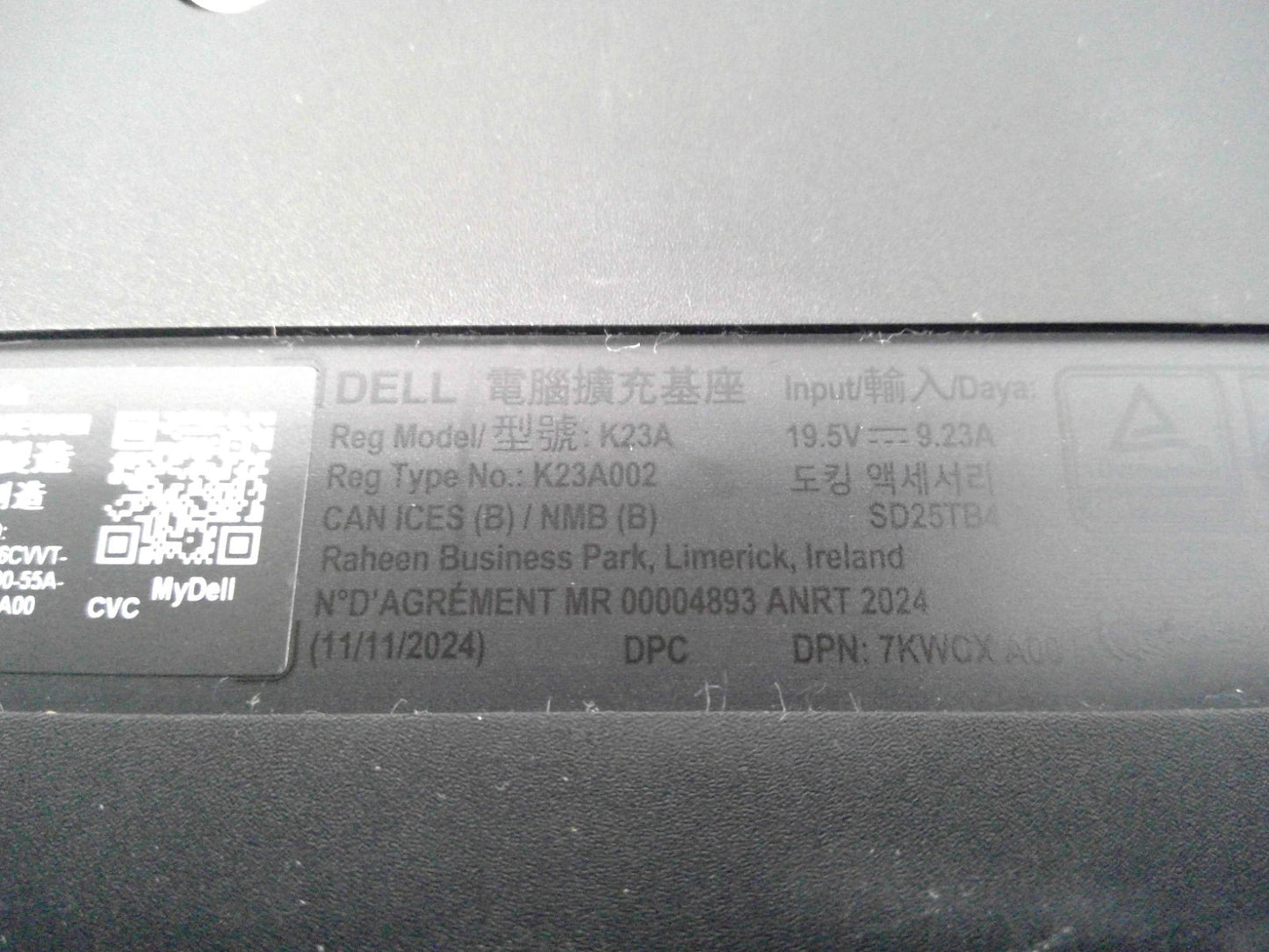Dell SD25TB4W K23A002 19.5V 9.23A K23A DP HDMI Type-C USB-A Docking Station