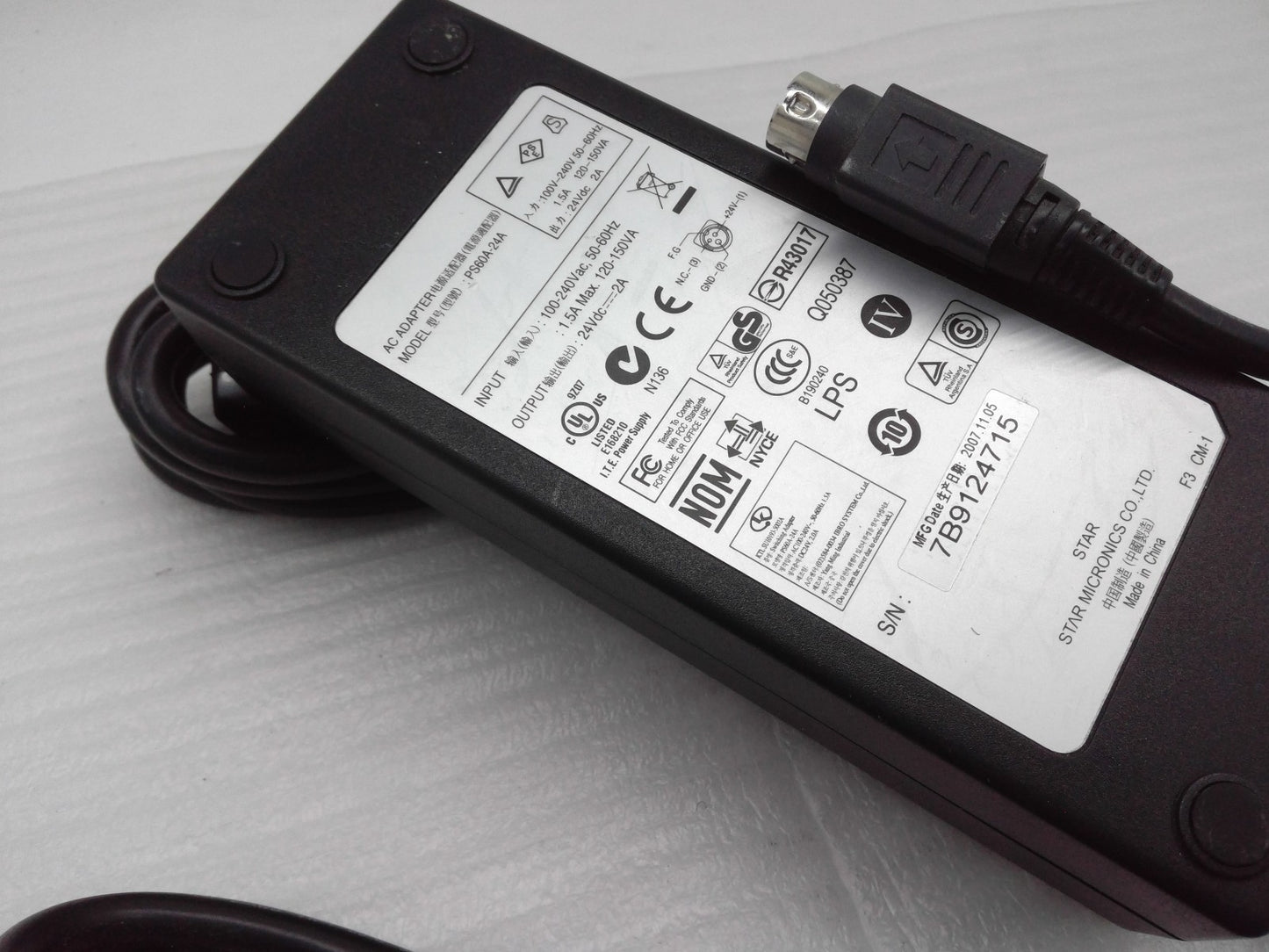 Star Micronics 24V 2A AC Power Supply Adapter PS60A-24A 3 PIN