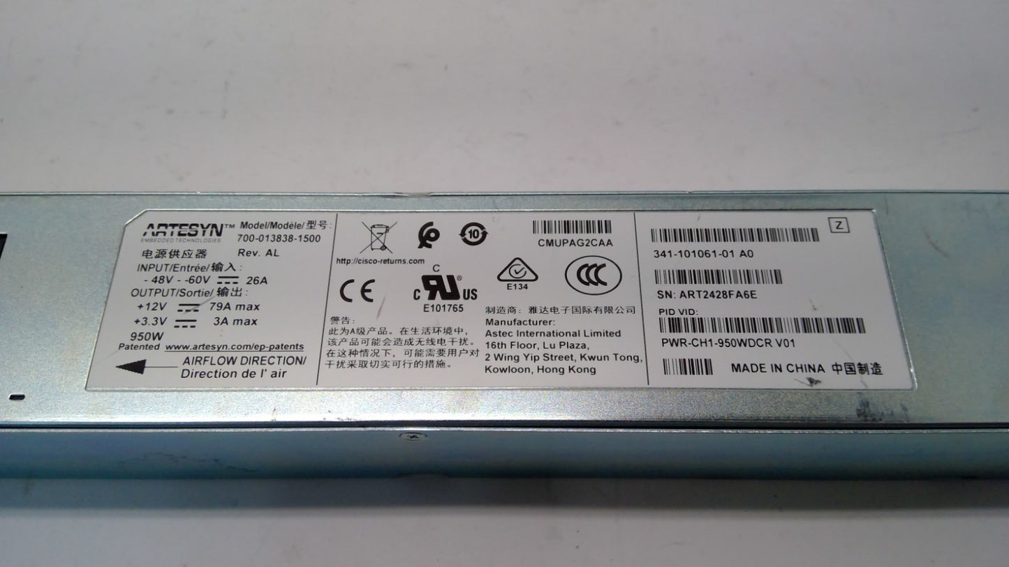 Cisco PWR-CH1-950WDCR 341-101061-01- 950W DC Power Supply for C8500 Routers