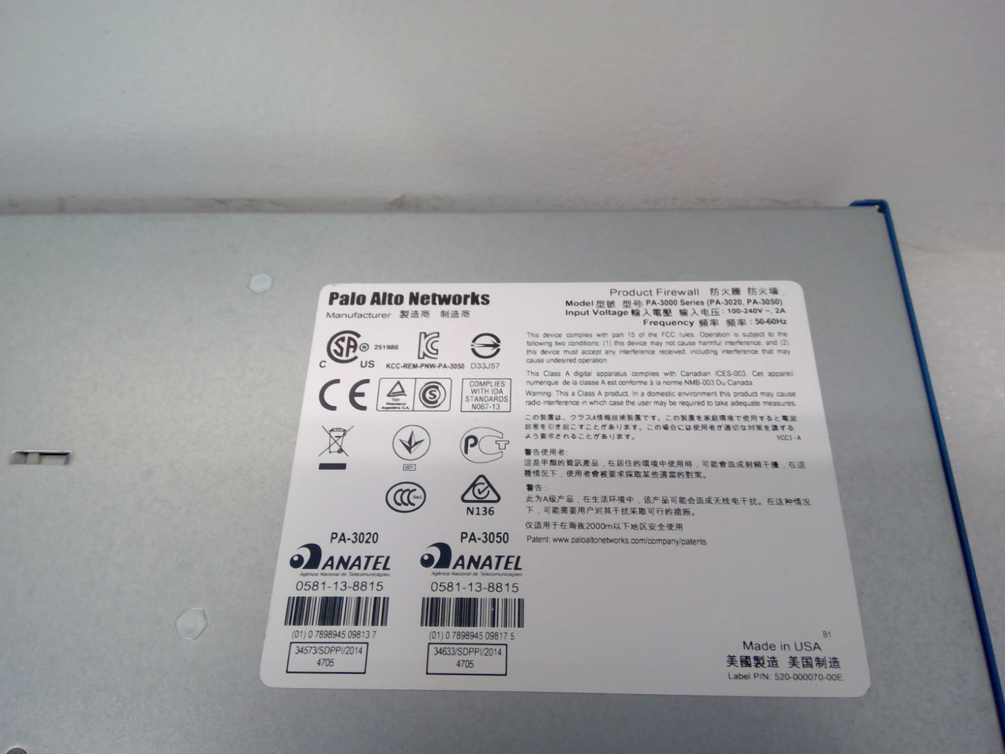 Palo Alto Networks PA-3000 Series PA-3020 12-Ports Security Firewall