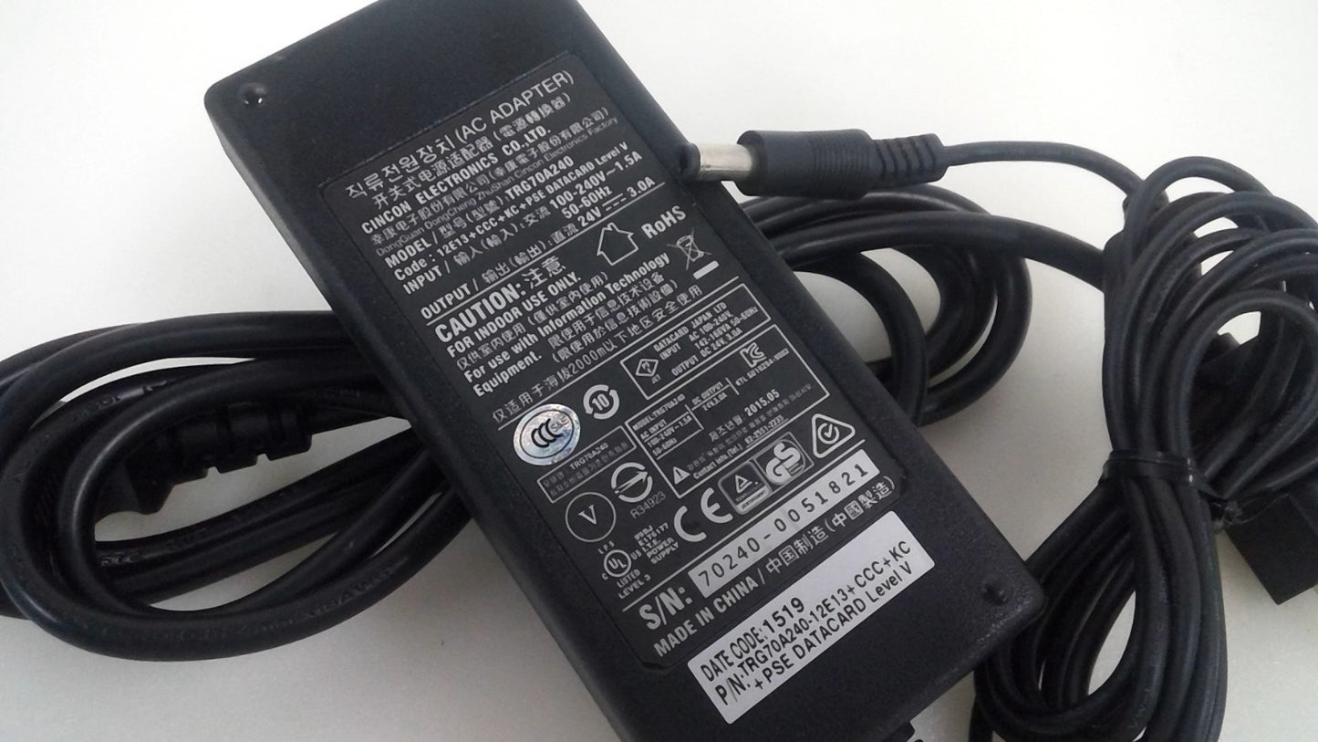 Genuine Cincon TRG70A240 Power Supply 24V 3A 72W AC Adapter 5.5x2.5mm