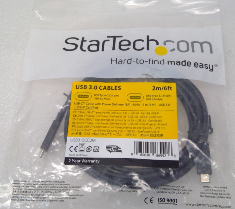 StarTech USB315CC2M 6.6ft (2m) USB-C Cable, USB 5Gbps, 60W (3A) Power Delivery