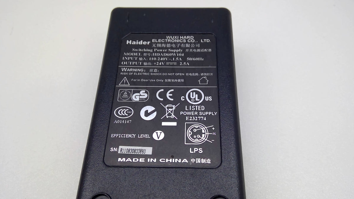 Genuine Haider HDAD60W104 24V 2.5A 60W 3-Pin Power Supply Adapter