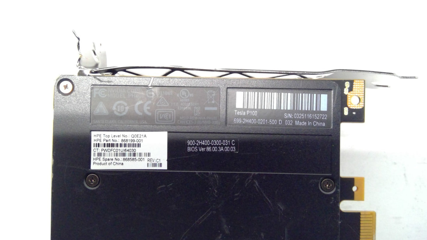 Nvidia Tesla P100 16GB Graphics Video Cards GPU Card PH400 HPE:868199-001