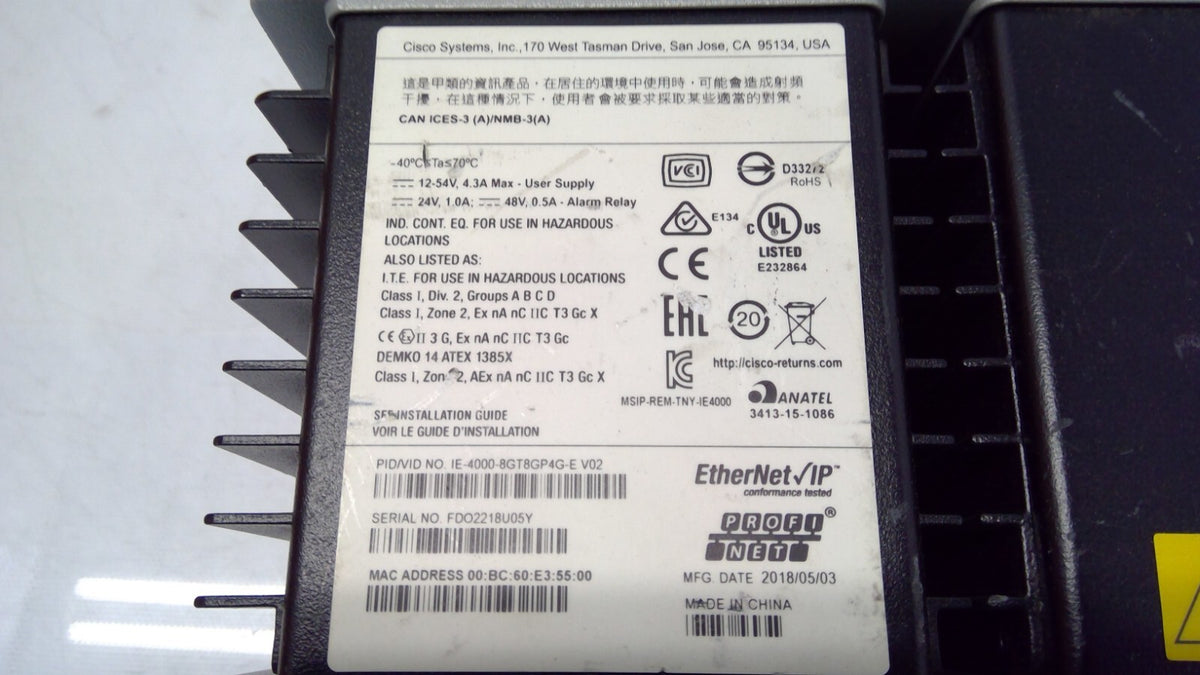Cisco IE-4000-8GT8GP4G-E 20P Gigabit Industrial Ethernet Switch Profinet Layer 3