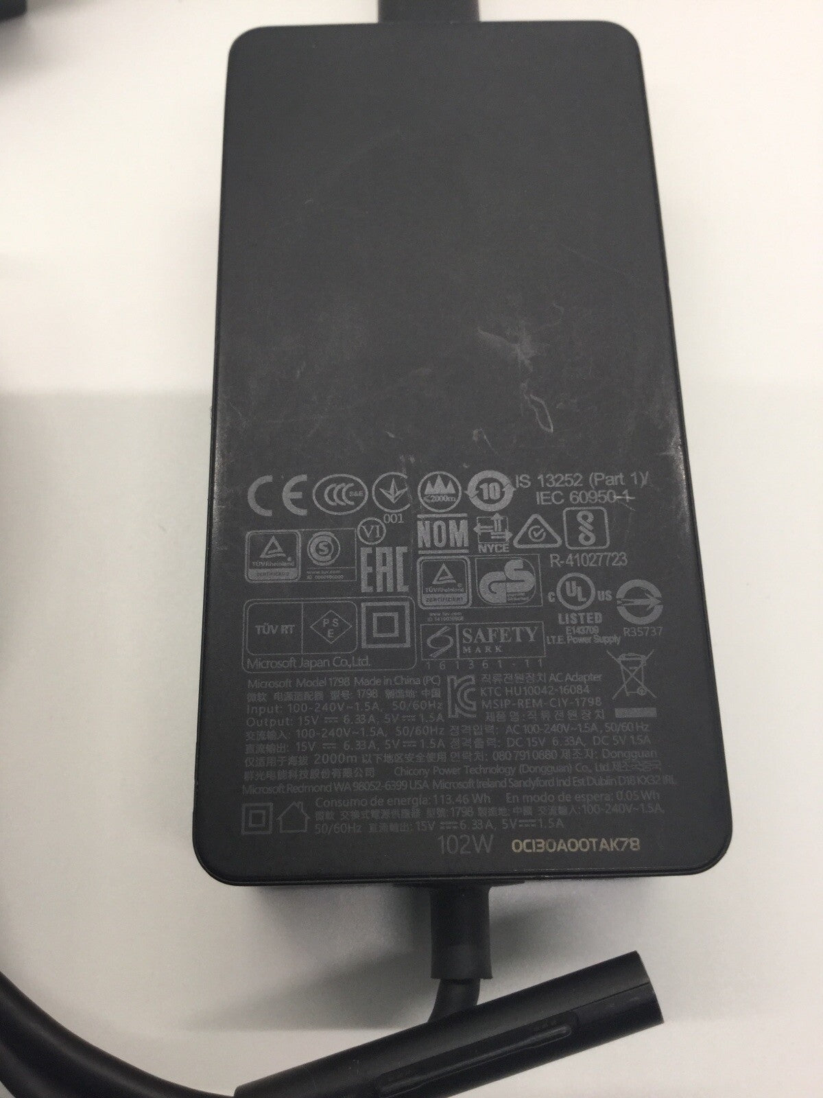 OEM Microsoft 102W AC Adapter 15V 6.33A 1798 for Surface Book 2 Pro 3/4/5/6