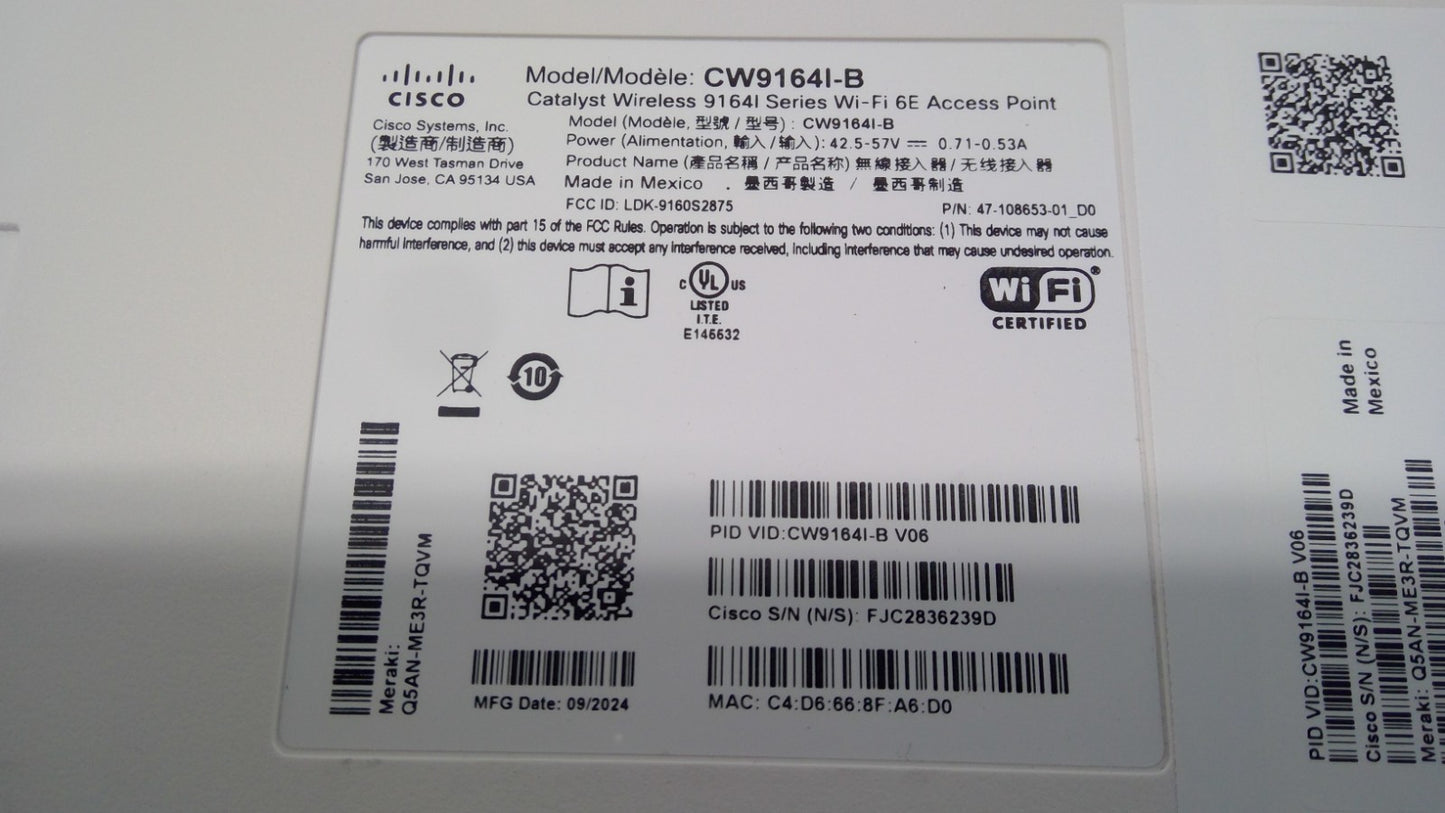 Cisco Systems CW9164I-B Catalyst 9164I AP Indoor Wireless WiFi 6E