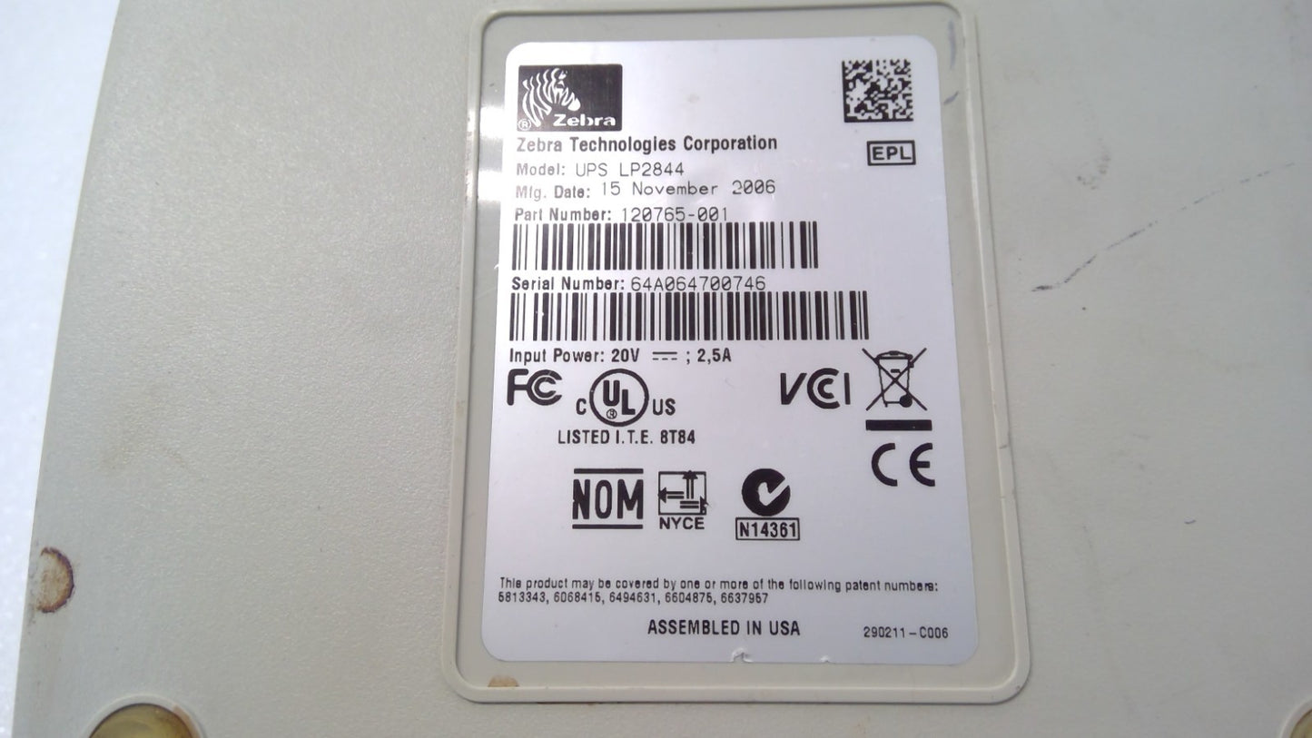 Zebra 2844 Thermal Label Printer 120765-001 USP LP2844 20V 2.5A