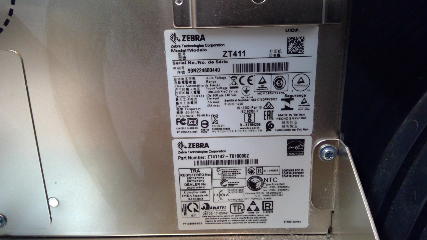 Zebra ZT411 Thermal Transfer & Direct Label Printer ZT41142-T010000Z
