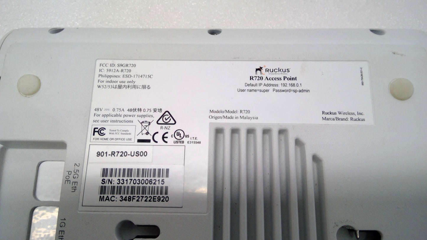 Ruckus 901-R720-US00 802.11ac Wireless Indoor Access Point R720