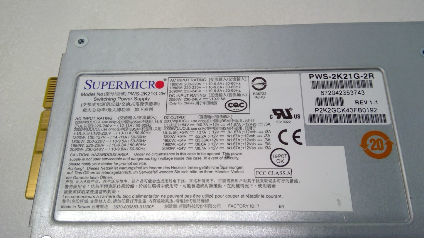 SUPER MICRO PWS-2K21G-2R 2090W SWITCHING POWER SUPPLY *READ*