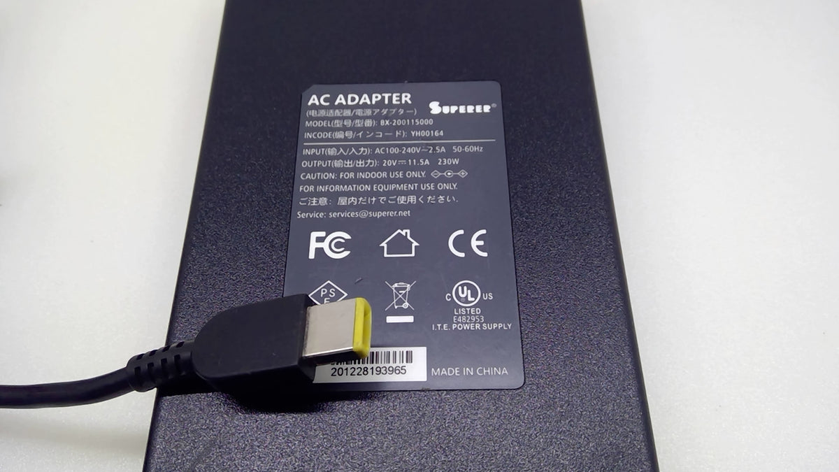 SUPERER 230W AC Adapter for Lenovo BX-200115000 20V 11.5A Yellow Square Tip