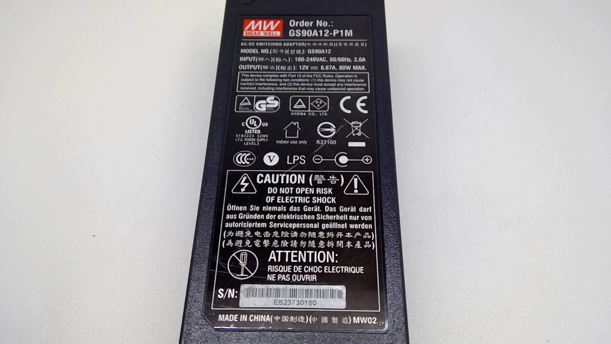 MEAN WELL GS90A12-P1M 80W 12V 6.67A AC/DC Adapter 5.5x2.5mm