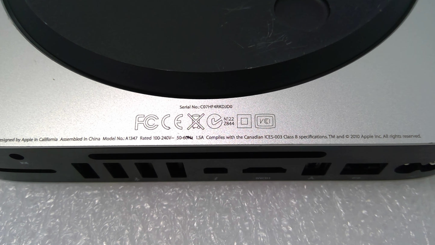 2010 Apple Mac Mini A1347 Intel Core 2 Duo @2.70Ghz 4GB RAM 320GB HDD MC270LL/A