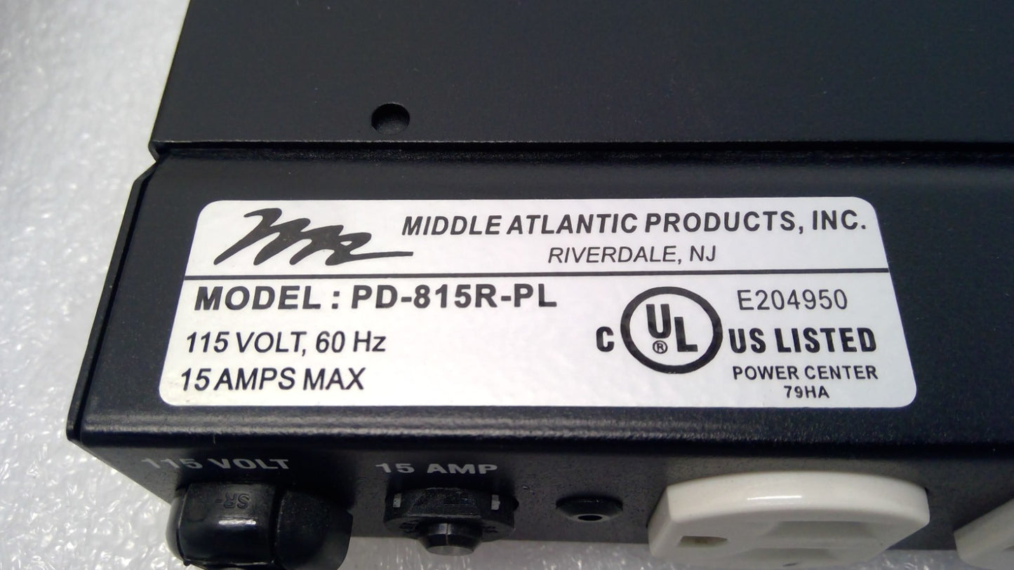 Middle Atlantic Products PD-815R-PL Rackmount Power Center 120V-12A-60Hz