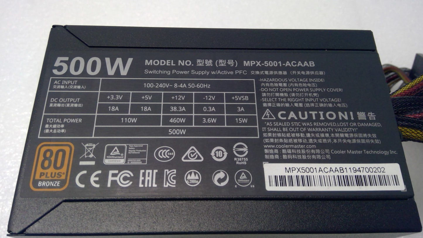 Cooler Master MWE BRONZE 500 Watt 80 PLUS Bronze Certified Power Supply