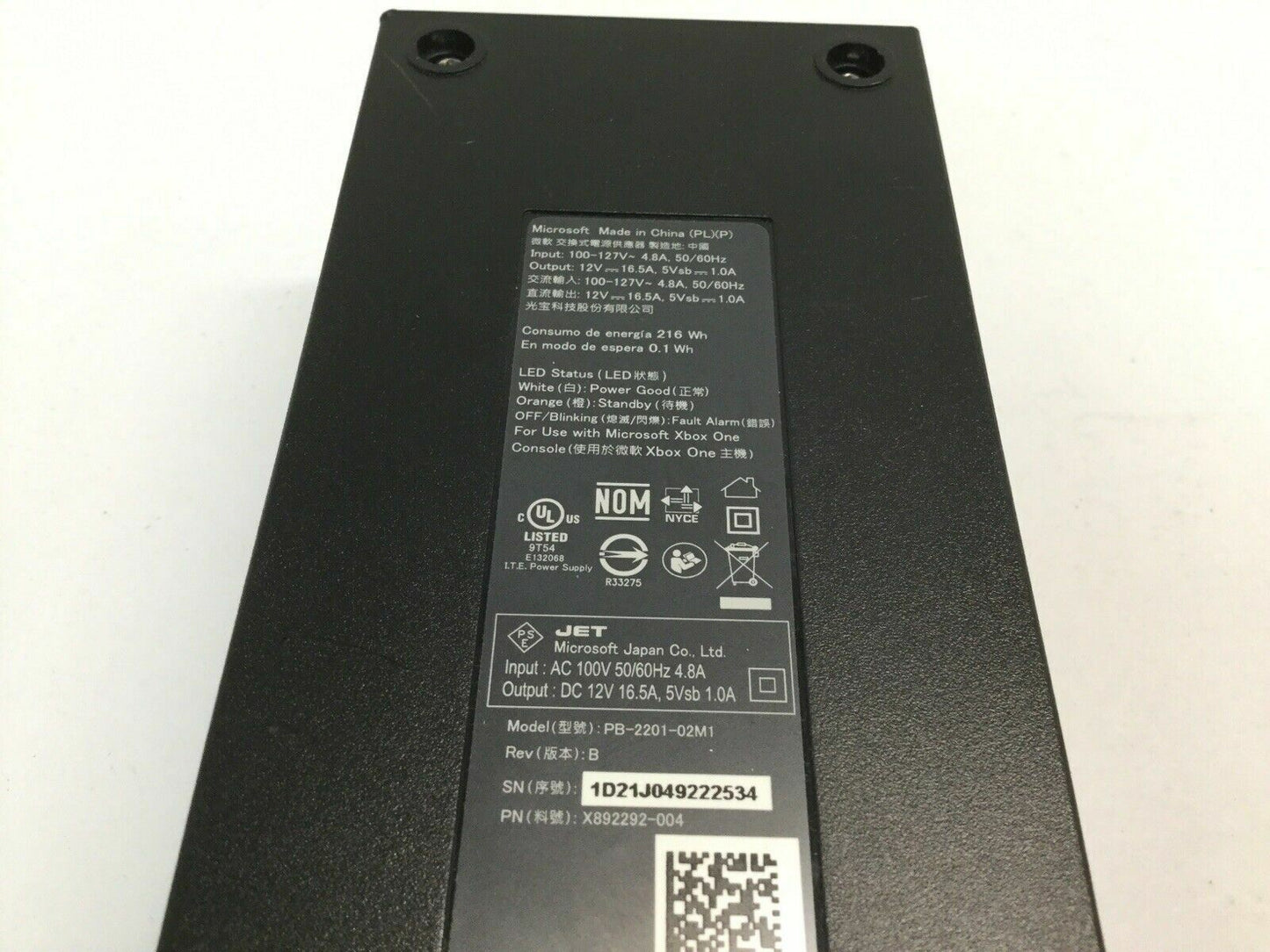 Genuine Microsoft Xbox PB-2201-02M1 Power Supply Adapter X892292-004 12V 16.5A