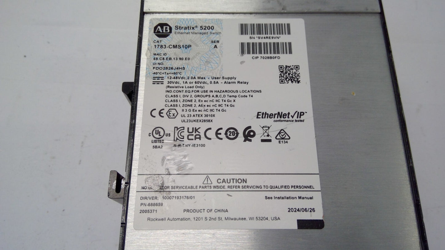 Allen Bradley 1783-CMS10P /A Stratix 5200 10-Pt Managed EtherNet Switch