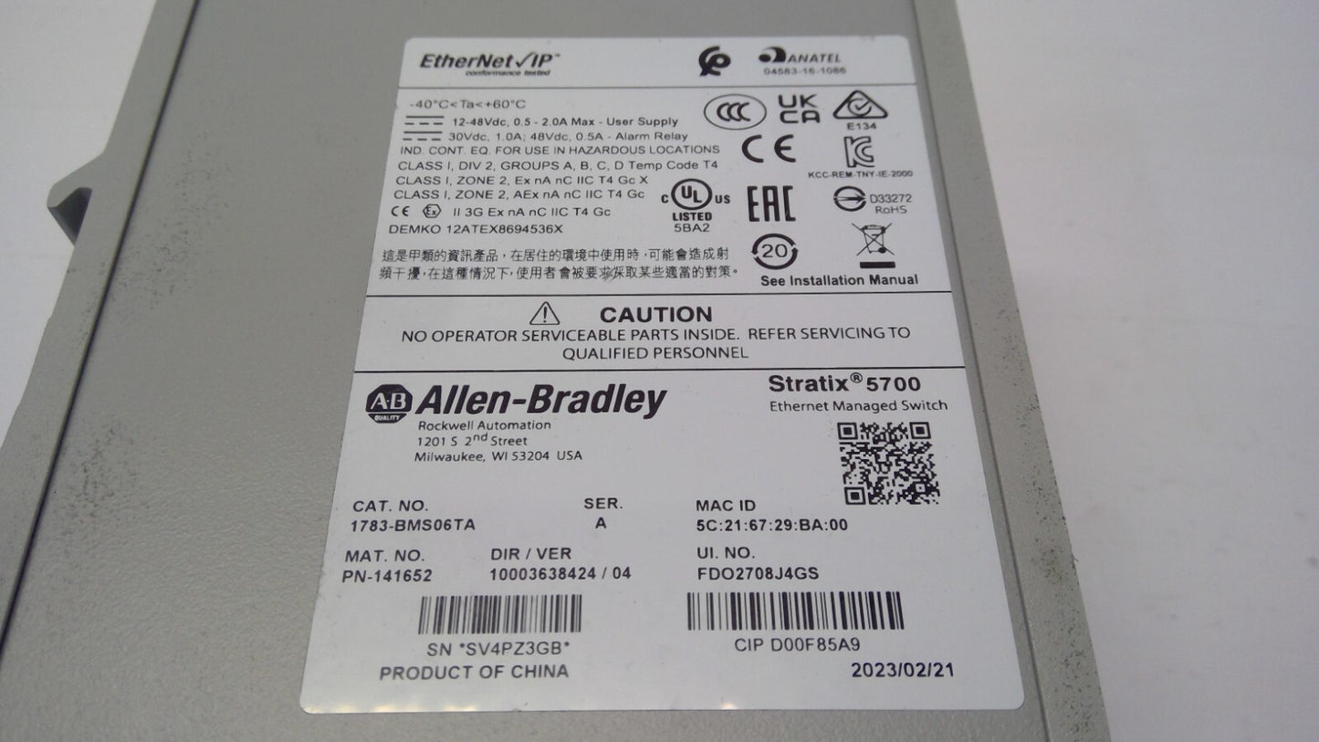 ALLEN BRADLEY 1783-BMS06TA Ethernet Managed Switch Stratix 5700 PN-141652