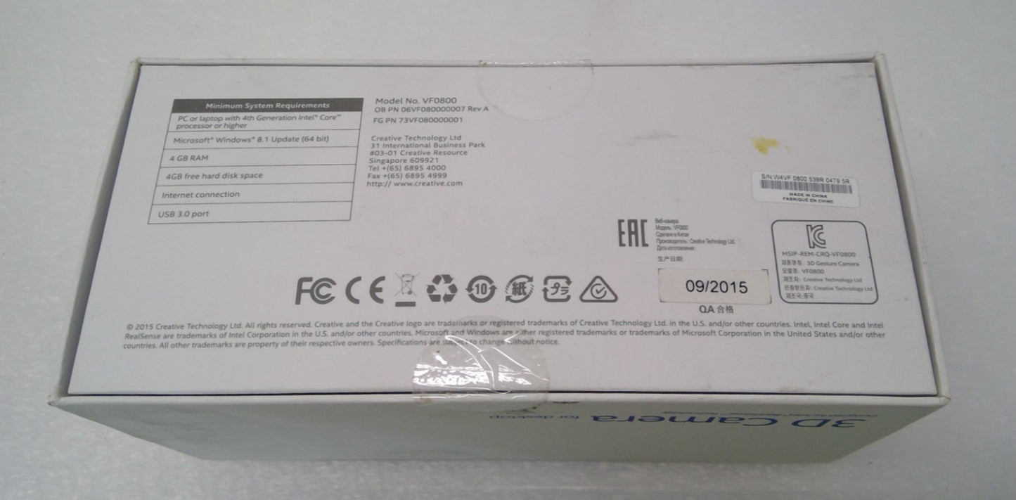 Creative Intel RealSense 3D Camera VF0800 F200 Web Cam Depth Sensor USB 3.0