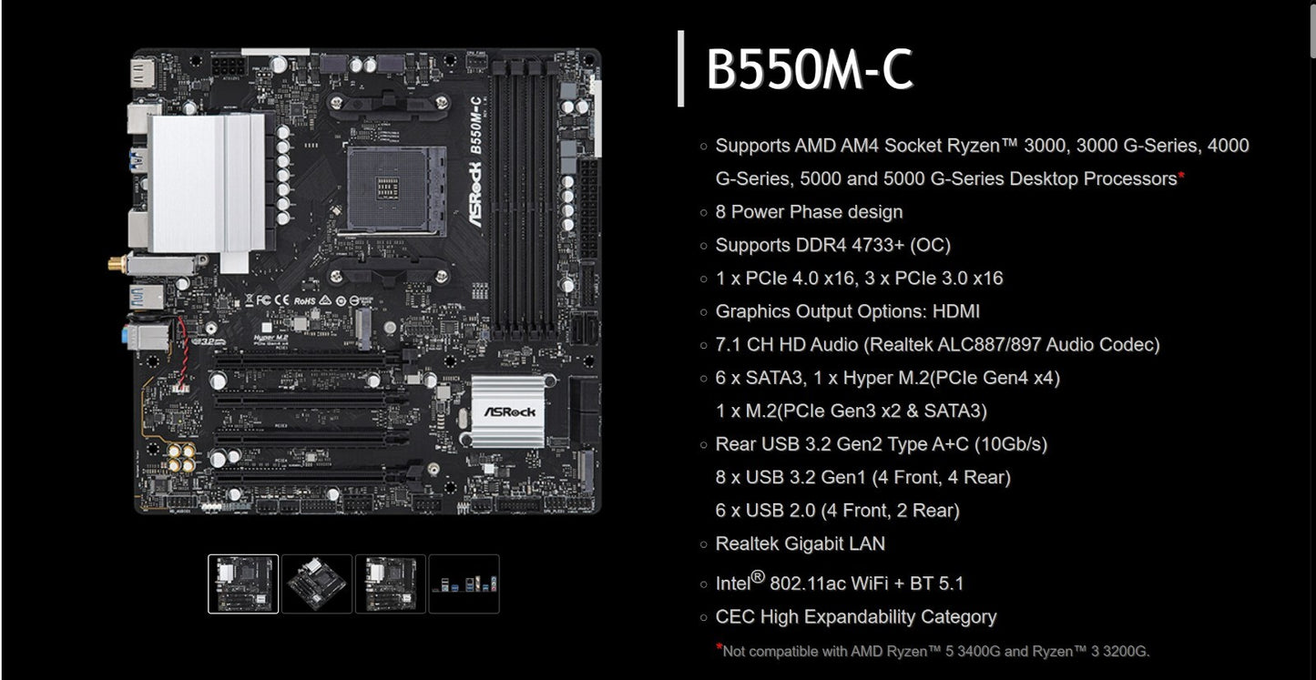 ASRock B550M-C Micro ATX Motherboard AMD Socket AM4 DDR4 Missing WIFI Module#