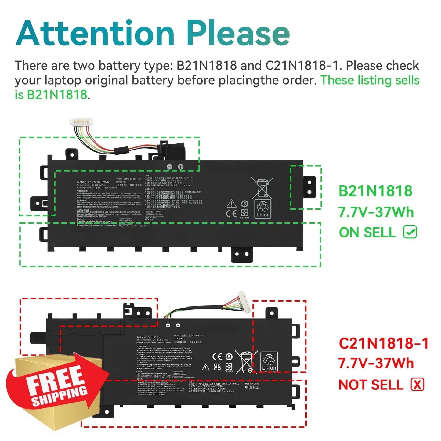 Genuine ASUS B21N1818 7.6V 32WH Battery For Asus VivoBook17 P1701FA Series