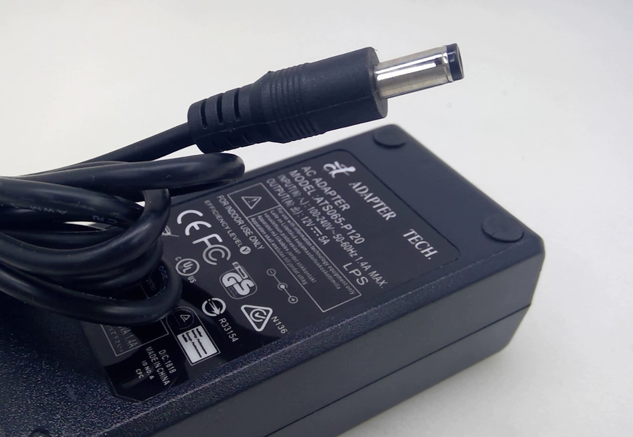 Adapter Tech ATS065-P120 12V 5A 60W AC DC Power Adapter 5.5mm x 2.1mm OEM