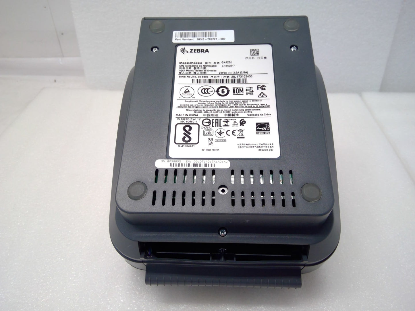 ZEBRA GK420D USB Direct Thermal Label Printer GK42-202221-000 W/Dispenser Peeler