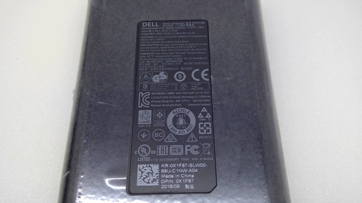 Genuine Dell Power Companion PW7015M 12000mAh 43Wh Laptop Power Bank