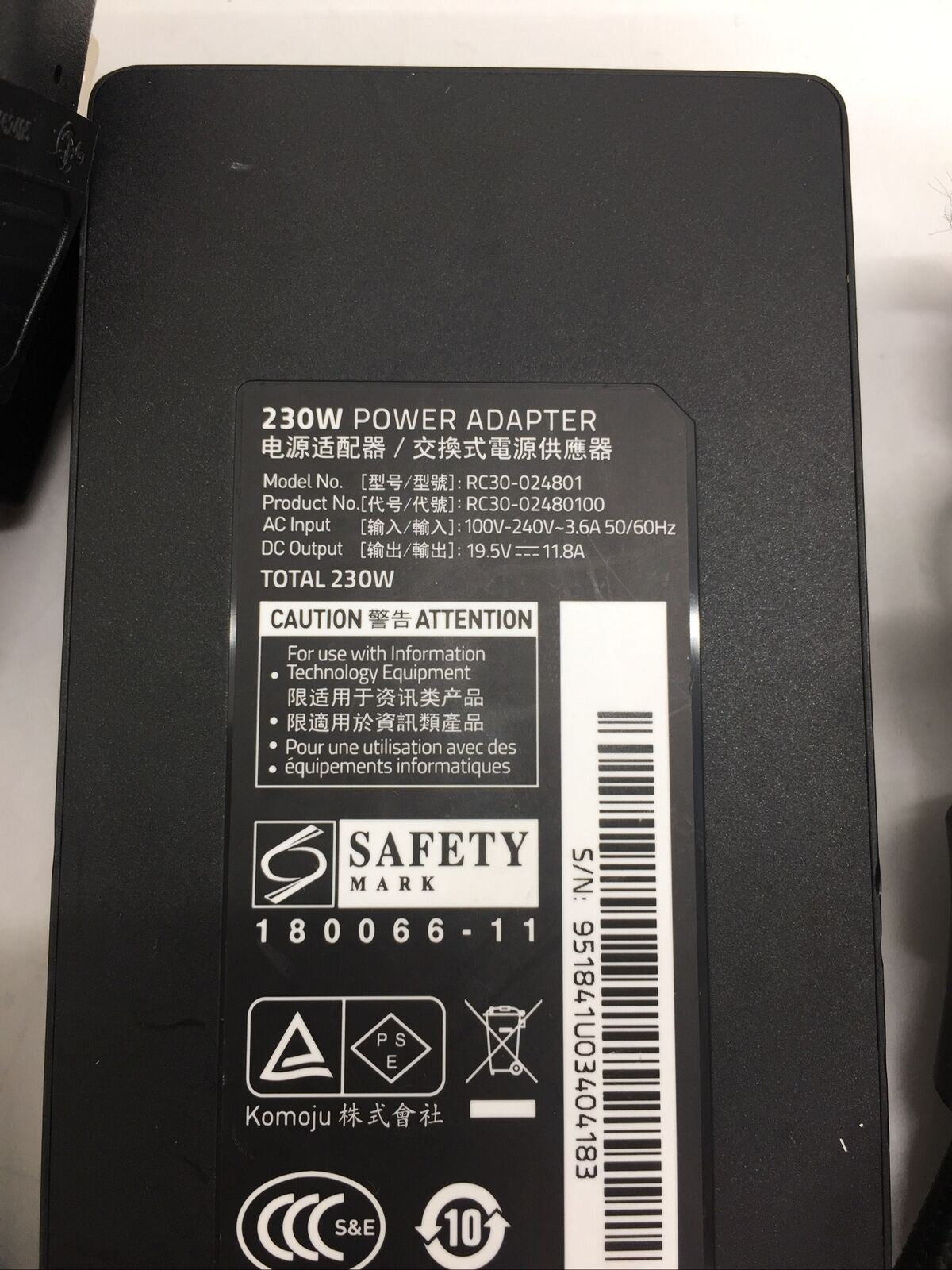 Genuine Razer Blade Laptop Charger AC Power Adapter RC30-024801 19.5V 11.8A 230W