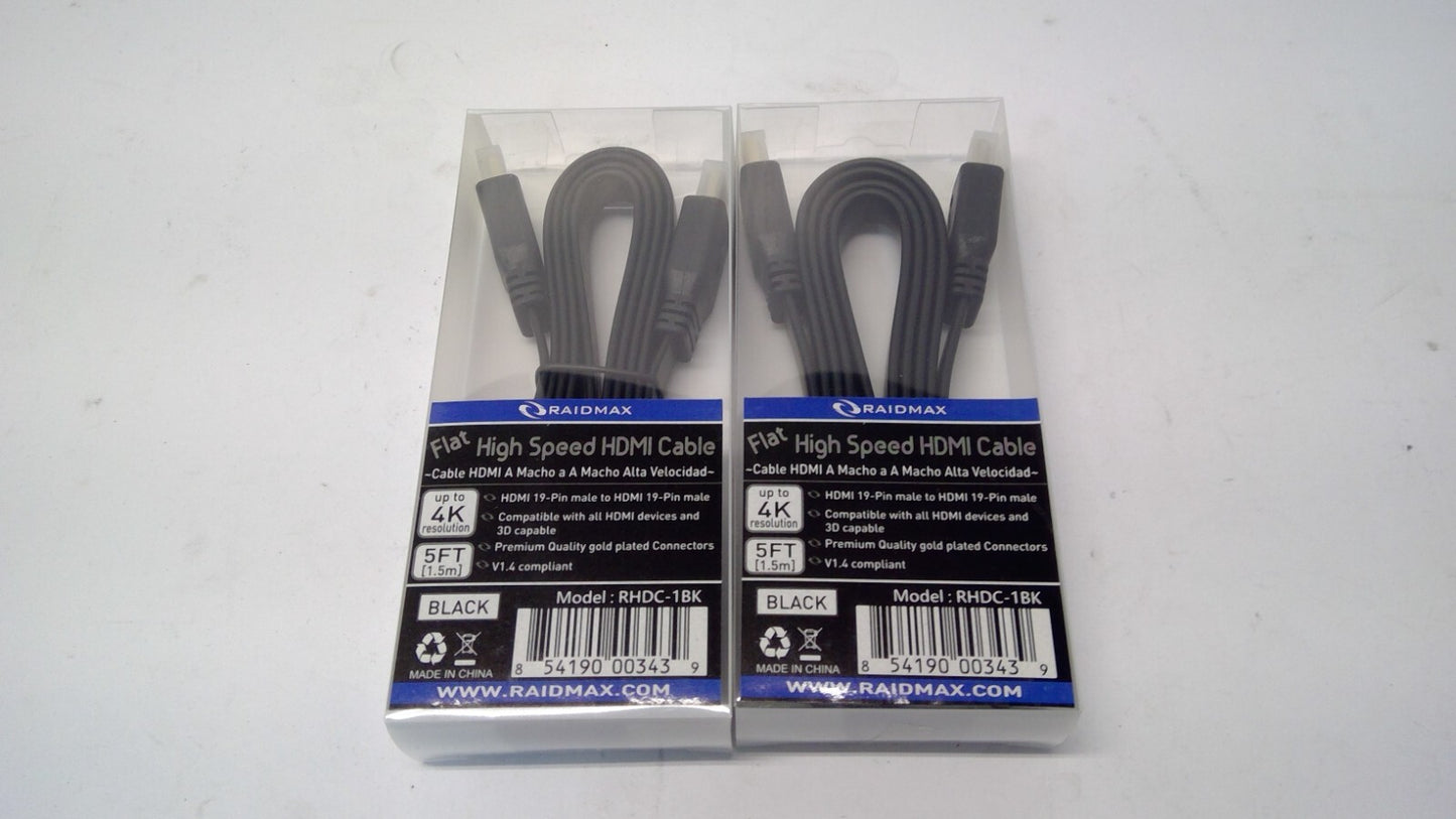 RAIDMAX Flat HDMI Cable 5FT 1080P BLURAY 3D TV DVD PS3 LCD LED ETHERNET HD 2PACK