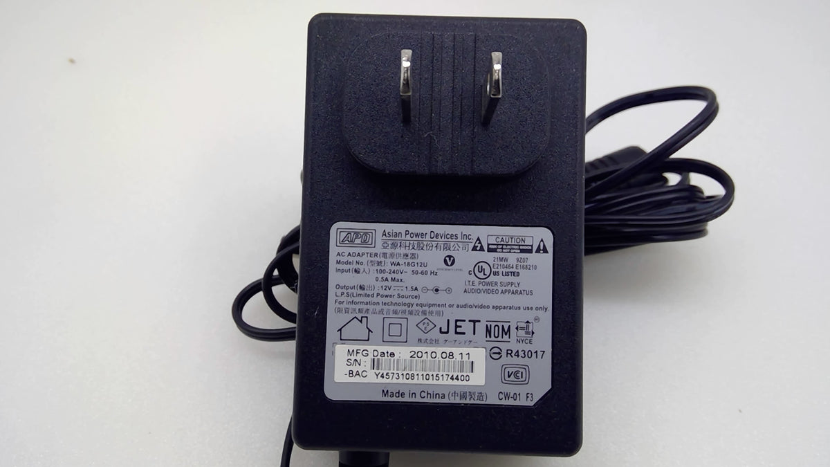 APD WA-18G12U 18W 12V 1.5A AC Adapter for WD Seagate Drives