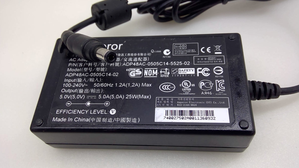 AMPEROR ADP48AC Series 5V 5A 25W AC Adapter 5.5x2.5mm 5525-02