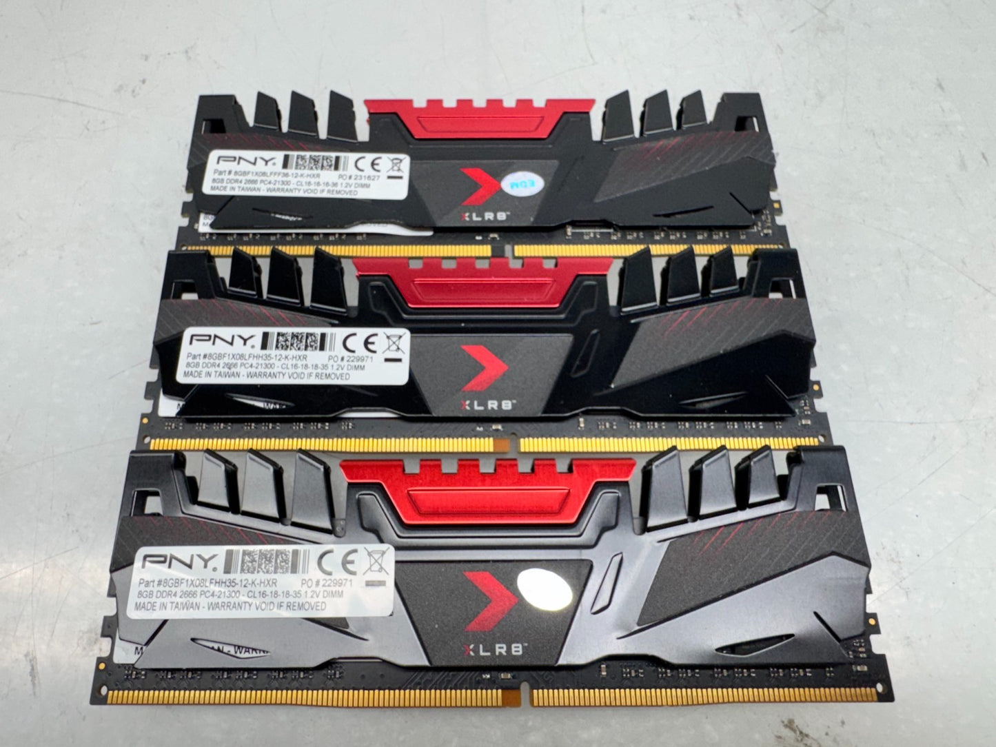 Lot of 3 PNY 8GB PC4-21300 DDR4 2666MHz 8GBF1X08LFHH35-12-KHXR Desktop Memory