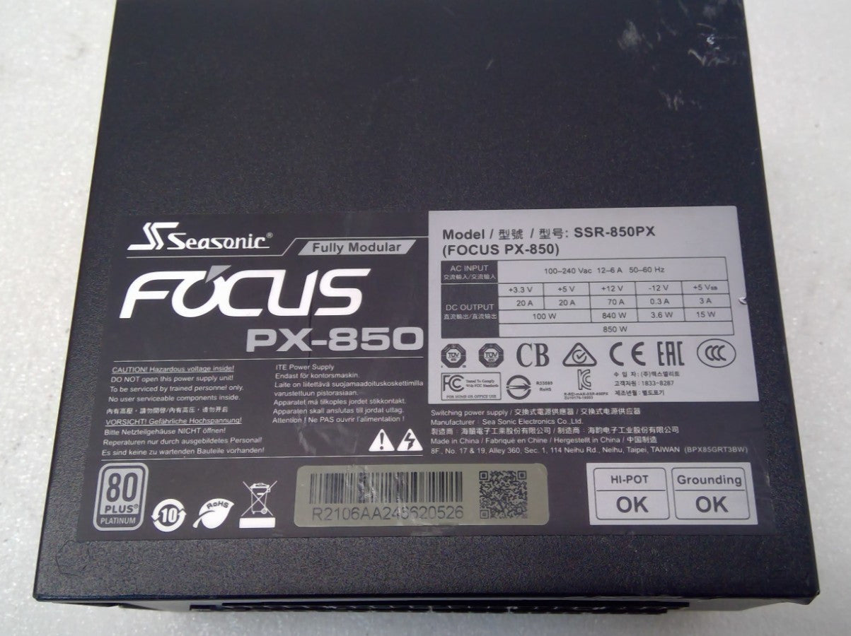 Seasonic Focus PX-850 80+ Platinum Fully Modular Power Supply SSR-850PX-No cable