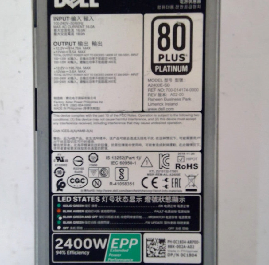 Dell A2400E-S0 2400W PSU For PowerEdge Server Dell P/N: 0D3V0D 0C1804