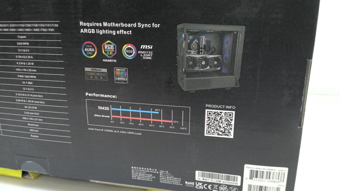 Thermaltake TH420 CL-W367-PL14SW-A ARGB Sync V2 CPU Liquid Cooler 500-1800 RPM