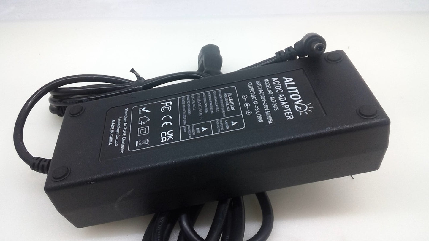 Alitove 24V 5A 120W AC/DV Power Adapter Brick w/ Barrel Plug ALT-2405 W/Cord