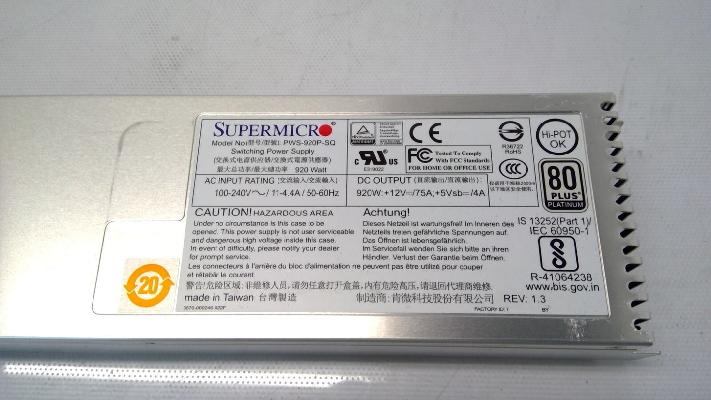 SuperMicro PWS-920P-SQ 80 Plus Platinum 920W Power Supply