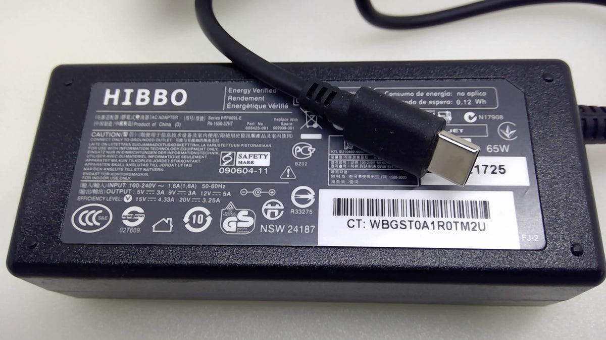 HIBBO 65W USB-C Laptop Charger PA-1650-32HT for HP 20V 3.25A