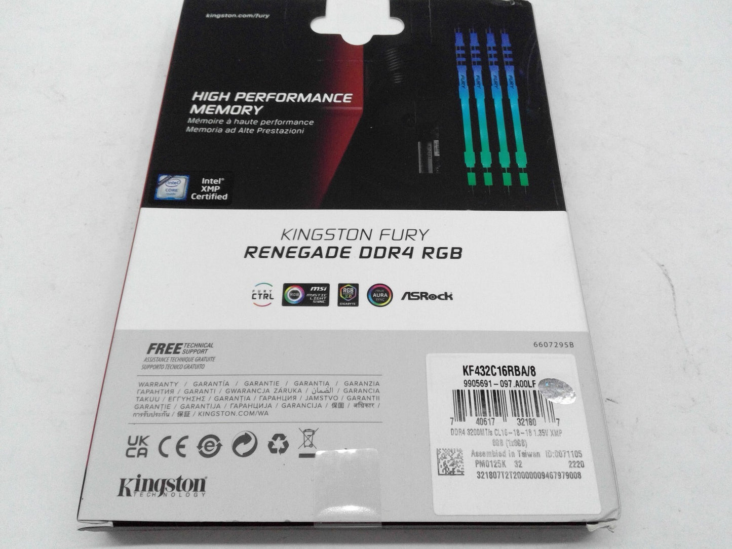 NEW Kingston Fury Renegade RGB 8GB DDR4 3200MHz 288pin Memory KF432C16RBA/8