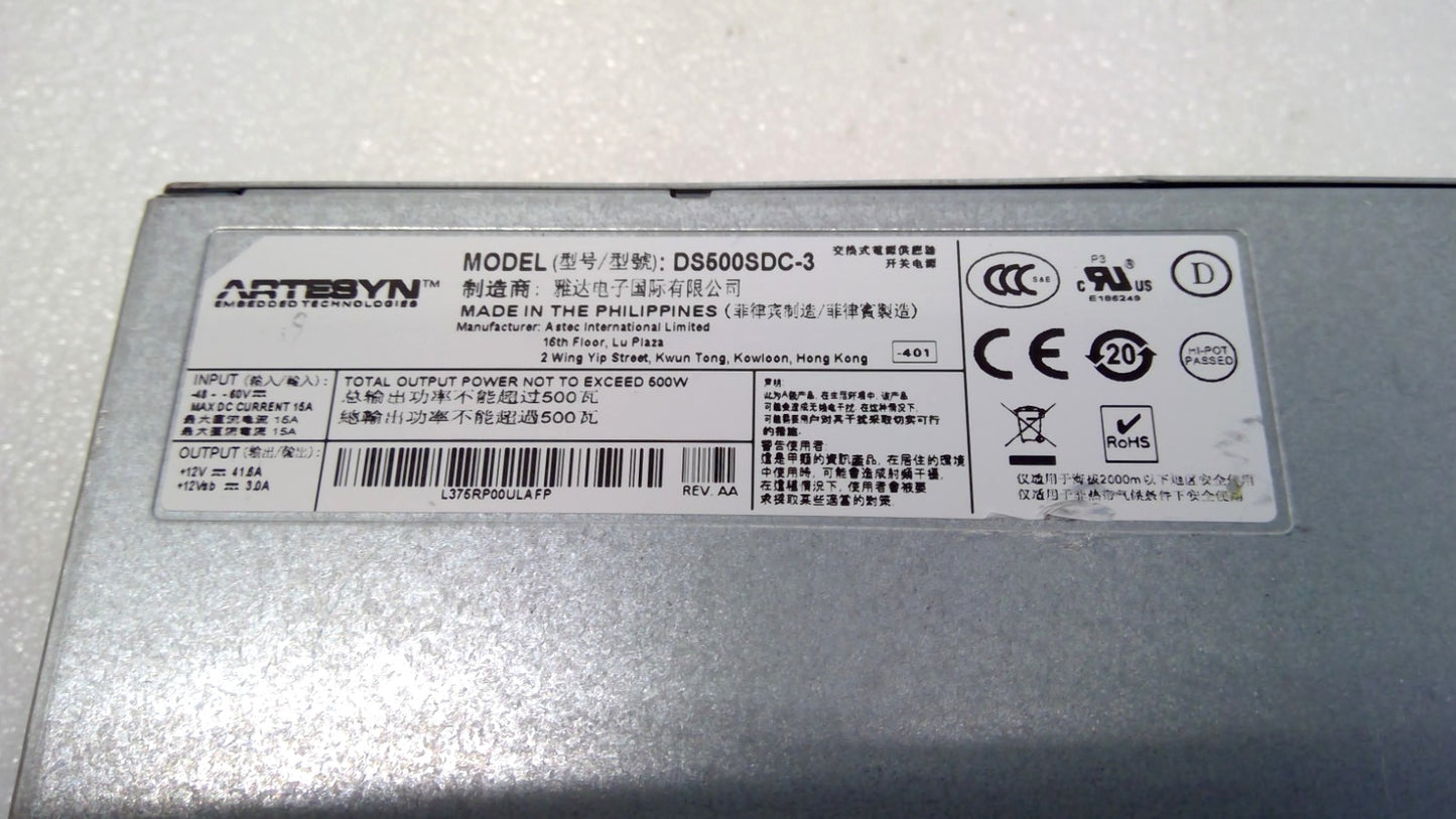 Arista PWR-500DC-F 500W DC Power Supply For Arista 7050X, 7280R Switches