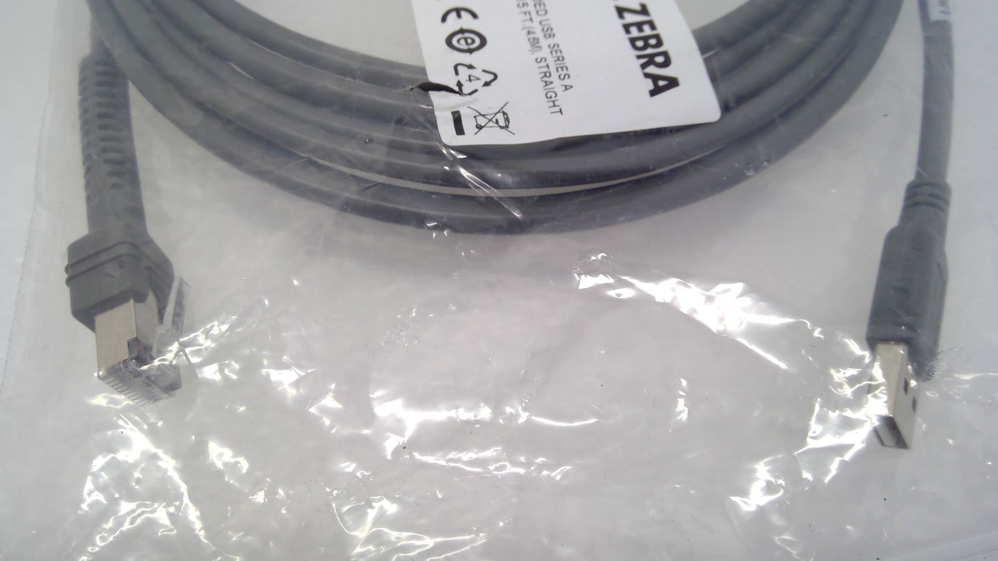 NEW Zebra CBA-U30-S15ZBR 15FT Replacement USB Data Transfer SCANNER Cable Grey