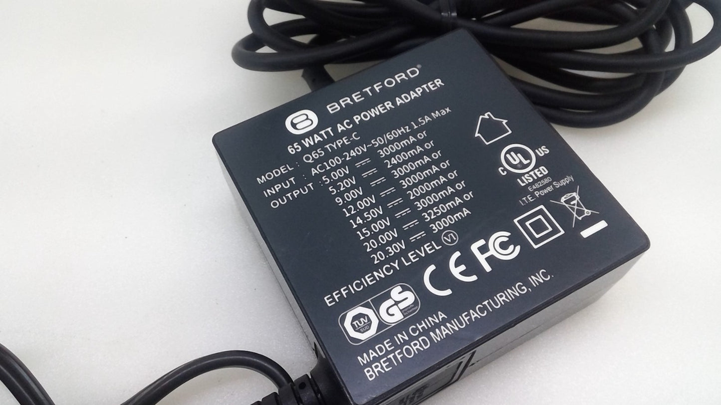 BRETFORD 65W USB-C AC Power Adapter Fast Charger Q65 TYPE-C