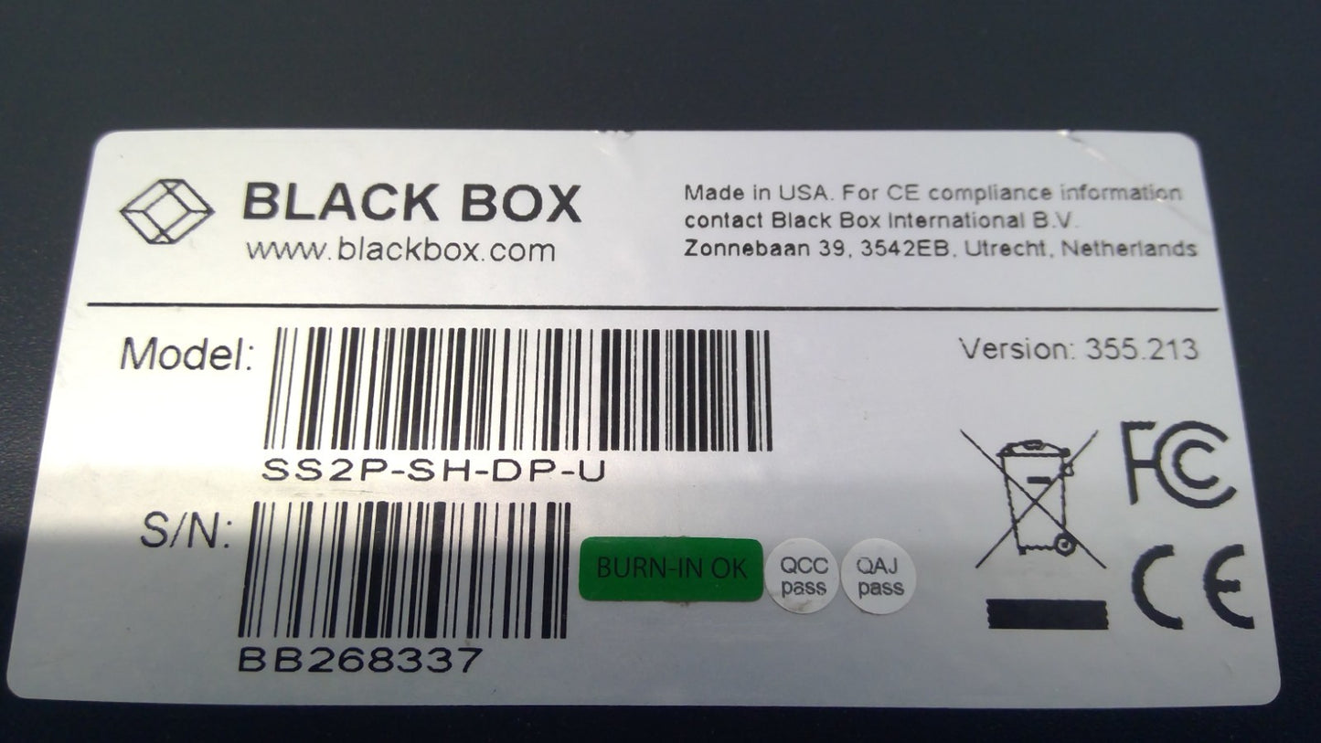 Black Box SS2P-DH-DP-U Secure KVM Switch 2-PORT DP W/AUDIO K/M