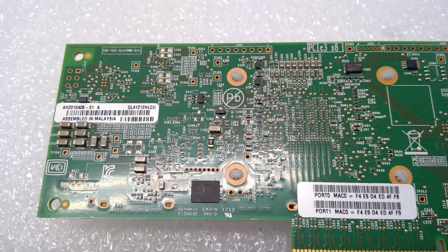 QLogic QL41212HLCU Dual Port 10GbE / 25GbE SFP28 PCIe NIC AH2010404-01
