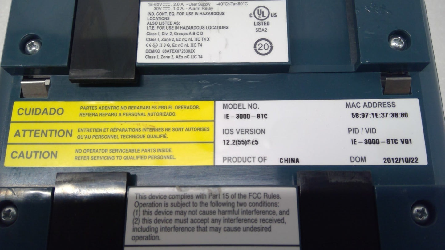 Cisco IE-3000-8TC 8-Port Industrial Ethernet 3000 Series Switch