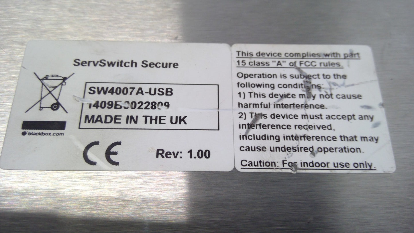 Black Box 4-Port ServSwitch Secure with USB SW4007A-USB KVM Switch *READ*