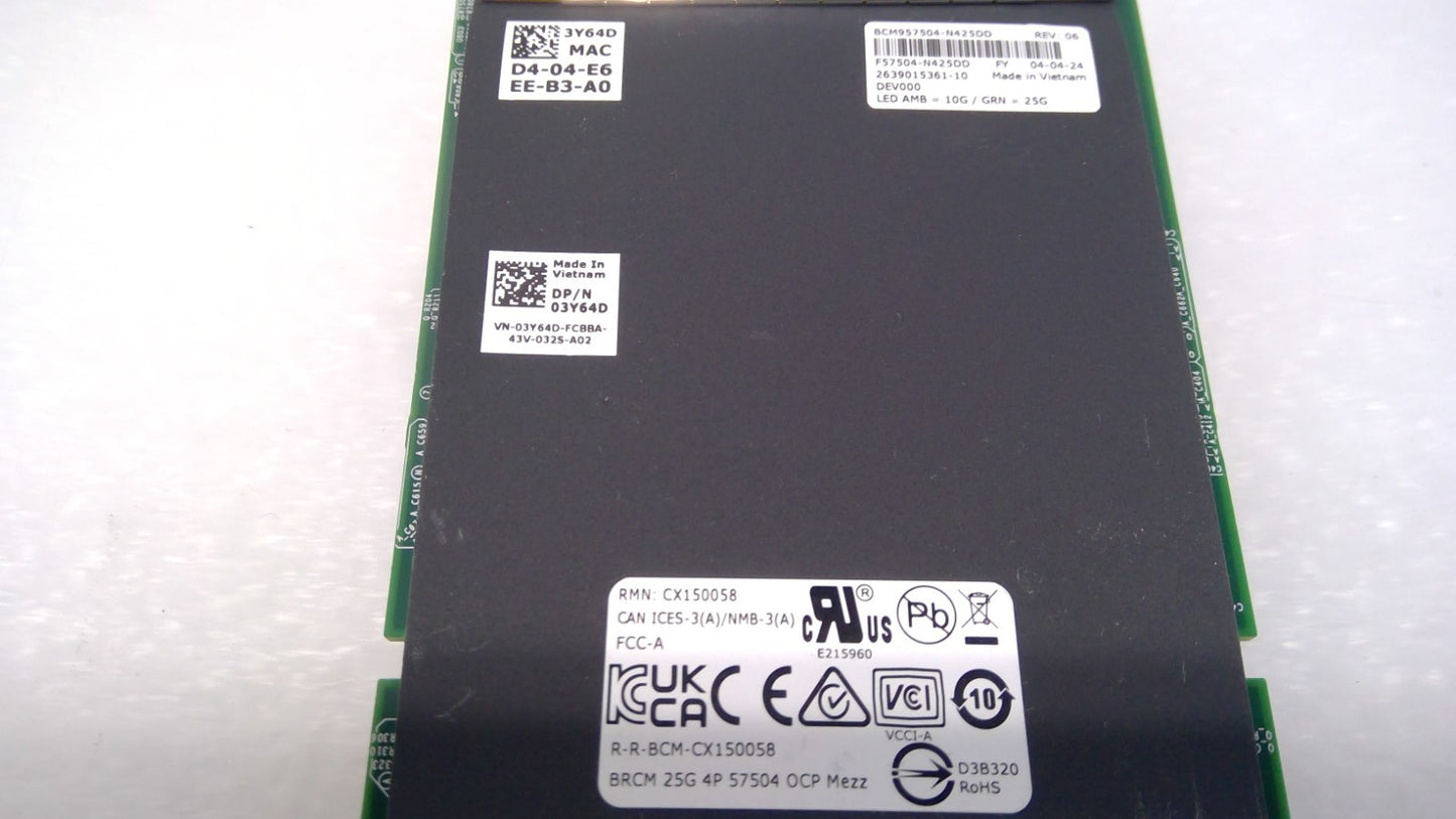 Dell 03Y64D Broadcom BCM957504-N425DD 4-Port 25GbE SFP28 OCP Network Card